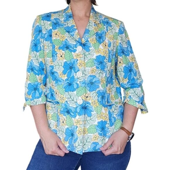 Vintage y2k Norton McNaughton Bright Floral Linen Blend Summer Jacket Size 16 - Picture 1 of 7